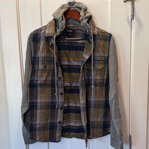 Express Men's Multicolor Plaid Shirt Jacket with Hood